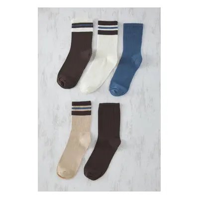 Trendyol Ecru Unisex Pack College/Medium/Tennis Length Cotton Socks