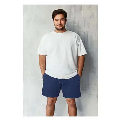 Trendyol Navy Blue Regular/Normal Cut Basic Textured Plus Size Shorts & Bermuda