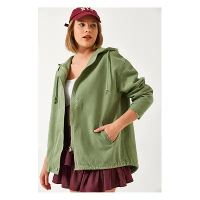 Bianco Lucci Women's Hooded Zippered Gabardine Jacket