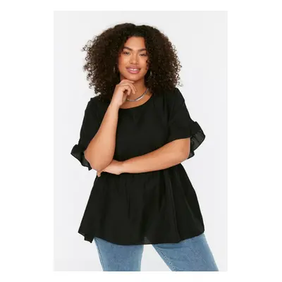 Trendyol Curve Black Short Sleeve Woven Flounce Plus Size Blouse