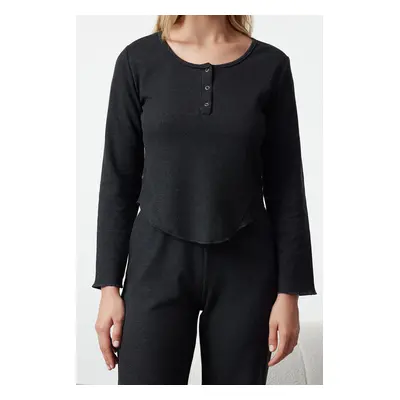 Trendyol Anthracite Melange Waffle Fabric Knitted Pajama Set