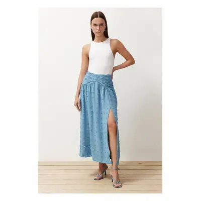 Trendyol Blue Textured Front Slit Detailed Maxi Length Woven Skirt