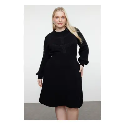 Trendyol Curve Black Knitted Detailed Corduroy Knitwear Dress