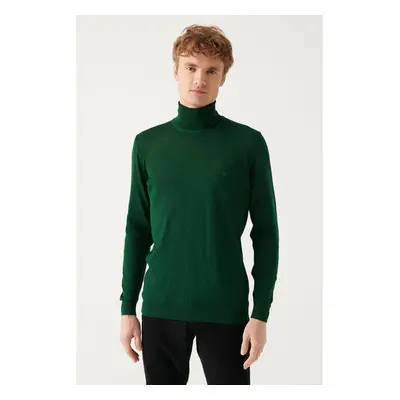 Avva Men's Green Full Turtleneck Wool Blended Knitwear Sweater