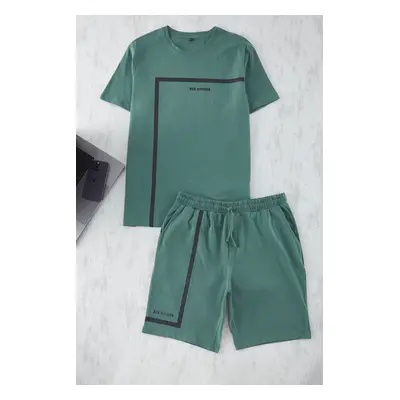 Trendyol Green Regular Fit Printed Knitted Shorts Pajama Set