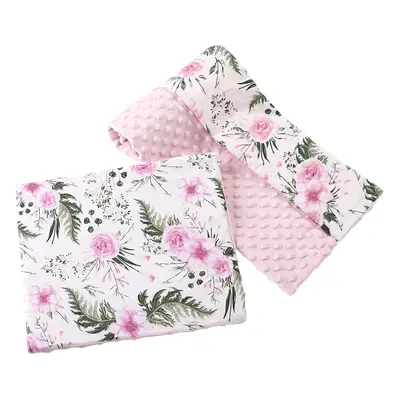 Medi Partners Quilt + pillow 35x30 cotton + minky – Flowers + light pink minky