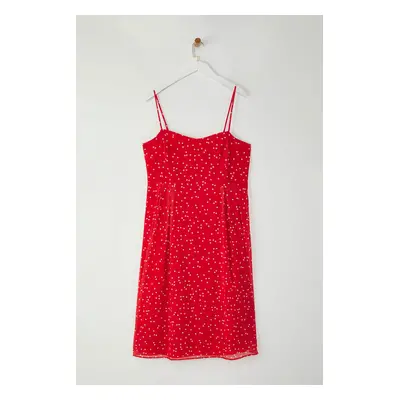 Trendyol Curve Red Polka Dot Midi Strap Chiffon Woven Plus Size Dress