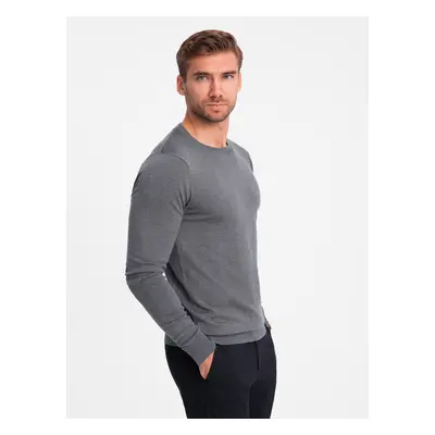 Ombre Classic BASIC men's viscose sweater with round neckline - grey melange