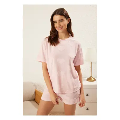 Trendyol Pink Heart Jersey Knitted Pajama Set