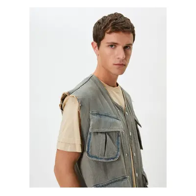 Koton Denim Vest Washed Pocket Detail Buttoned Relaxed Cut