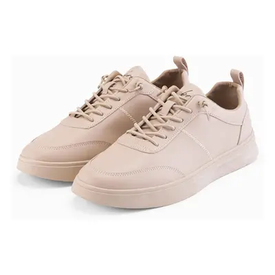 Ombre Men's monochromatic sports style shoes with stitching - beige