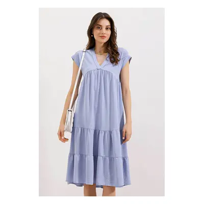 Bigdart V Neck Flounce Dress - Blue