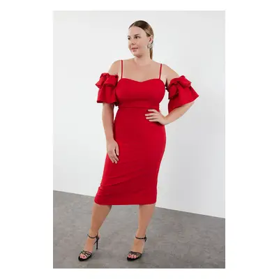 Trendyol Curve Red Bodycon Woven Lined Evening Dress/Night/Graduation/Engagement Dress