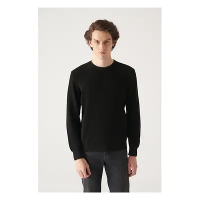 Avva Men's Black Double Collar Textured Cotton Knitwear Sweater