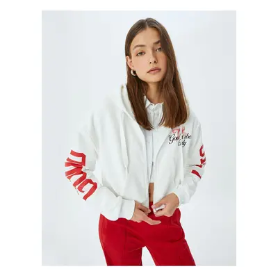 Koton Zippered Pocket Sweatshirt with Back Printed Hood