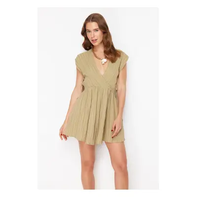 Trendyol Khaki Mini Woven Cut Out/Window Linen blend Beach Dress