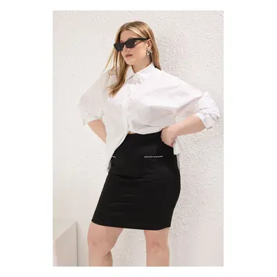 Trendyol Curve Black Stone Detailed Mini Knitted Plus Size Skirt