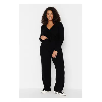 Trendyol Curve Black V-Neck Tie Detailed Knitwear Blouse & Trousers Set