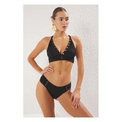 Trendyol Black Bralette Accessorized Textured Bikini Set