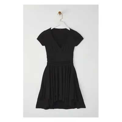 Trendyol Black Straight Drawstring / Drape Mini Knitted Dress