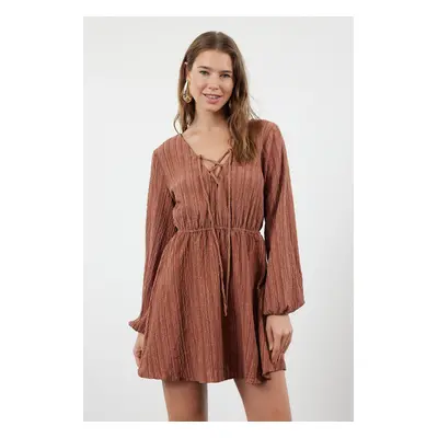 Trendyol Brown Mini Woven Piping Linen Blend Beach Dress