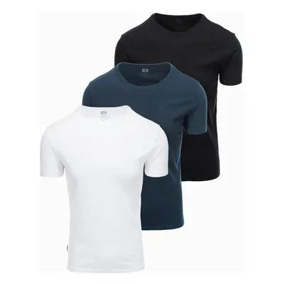 Ombre BASIC men's cotton t-shirt set with round neckline - black/white/ navy