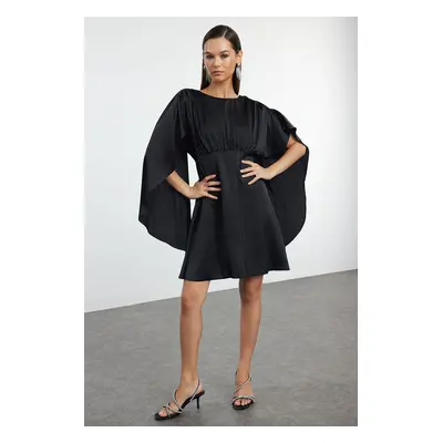 Trendyol Black Cape Detailed Woven Satin Mini Dress