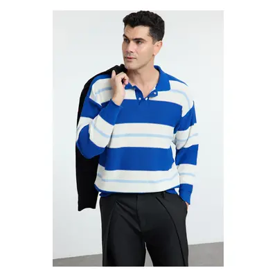 Trendyol Saks Oversize Polo Collar Striped Knitwear Sweater