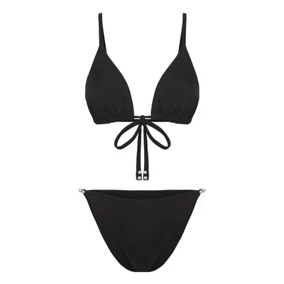 Trendyol Black Triangle Pearl Accessory Bikini Set