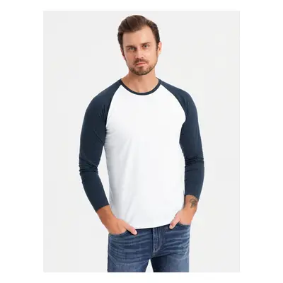 Ombre Men's longsleeve with contrast raglan sleeves - white and navy