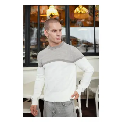 Trendyol Stone Slim Slim Fit Crew Neck Color Block Knitwear Sweater