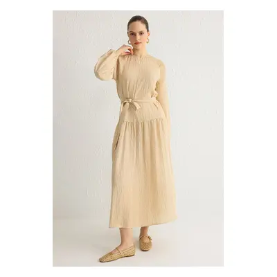 Trendyol Beige Unlined Plain Woven Aerobin Hijab Dress