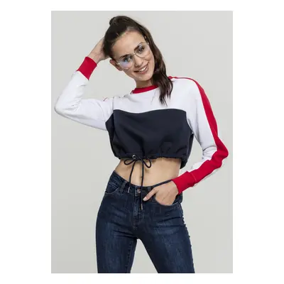 Ladies Cropped 3-Tone Stripe Crew námořní/bílá/ohnivá červená