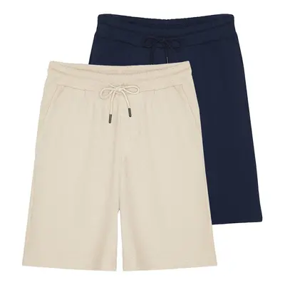 Trendyol Navy Blue-Beige Corded Shorts & Bermuda