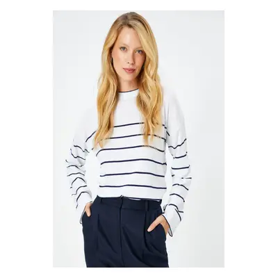 Koton Women's Navy Blue Striped Sweater