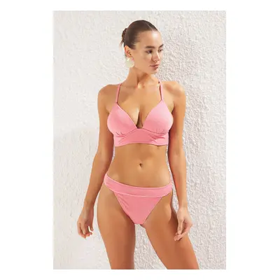 Trendyol Pink Triangle Tied Glittery Bikini Set