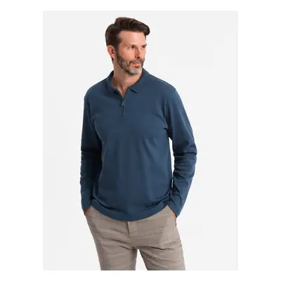 Ombre Men's polo longsleeve with zippered collar - navy blue