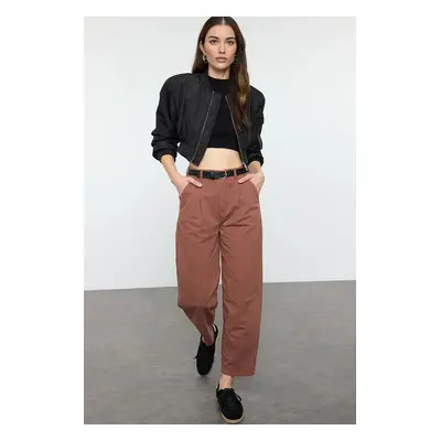 Trendyol Brown Belted High Waist Mom Jeans