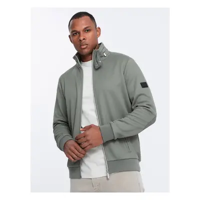 Ombre Men's jacket with high collar and fleece interior - khaki