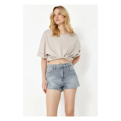 Trendyol Blue High Waist Denim Shorts