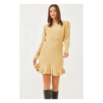 Bianco Lucci Women's Elastic Waist and Sleeve Long Sleeve Knitted Dress