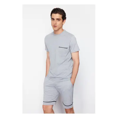 Trendyol Gray Melange Regular Fit Pajamas Set with Knitted Shorts