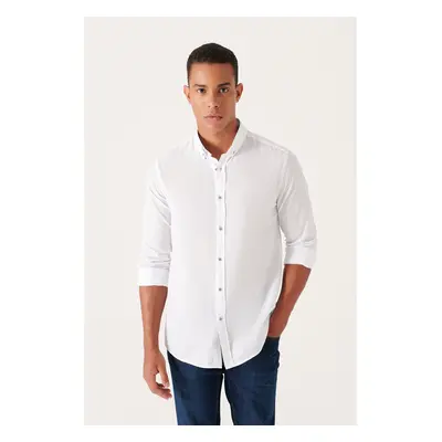 Avva Men's White 100% Cotton Thin Soft Button Collar Shirt E