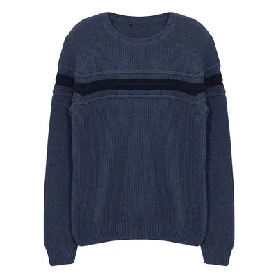 Trendyol Indigo Slim Wool Crew Neck Striped Knitwear Sweater