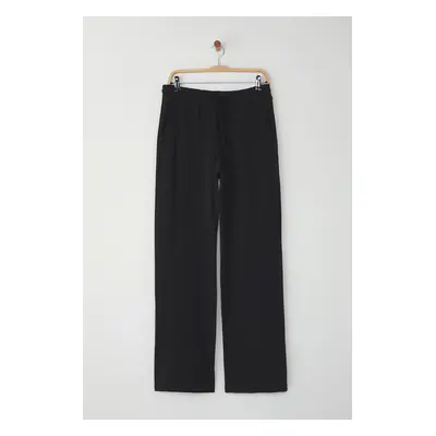 Trendyol Black Wide Leg/Wide Cut Textured Sweatpants Trousers