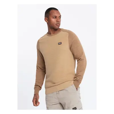 Ombre Men's cotton sweater with patch and raglan sleeves - brown