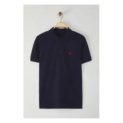 Trendyol Navy Blue Regular Cut Embroidery Detail Polo Neck T-shirt