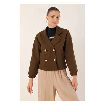 Bigdart Double Breasted Collar Crop Jacket - Brown