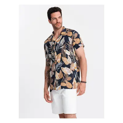 Ombre Viscose patterned men's short sleeve shirt - leaves