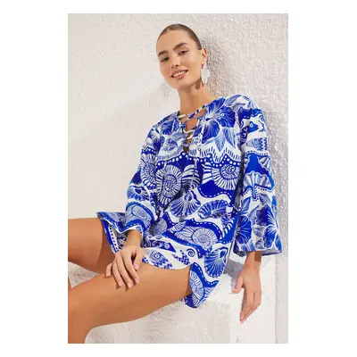 Trendyol Underwater Print Mini Woven 100% Cotton Beach Dress